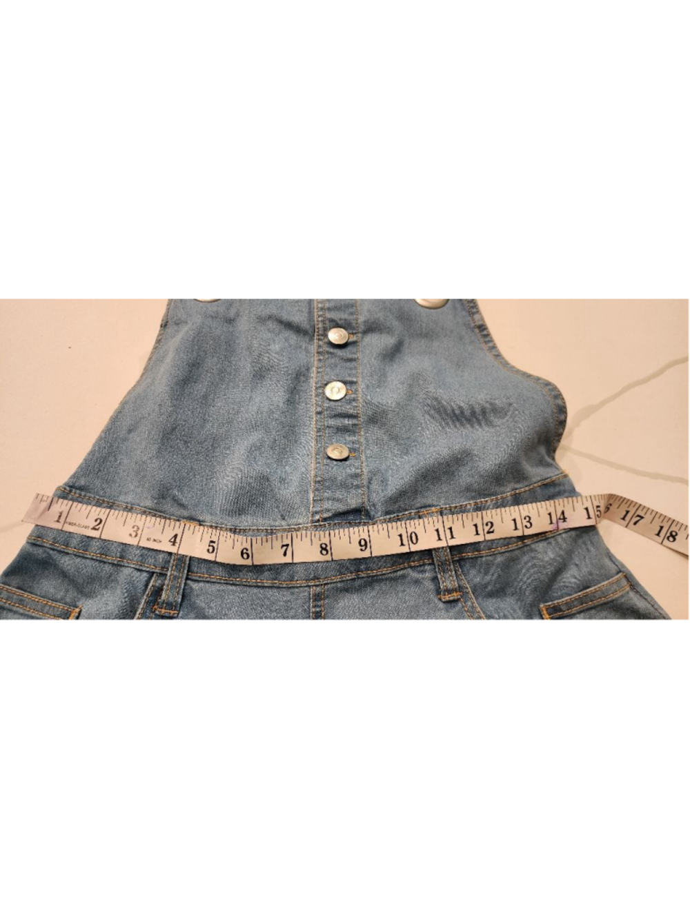 Derek Heart Denim Shortalls Size M Blue Jean Overalls Romper Button Front - Picture 10 of 11